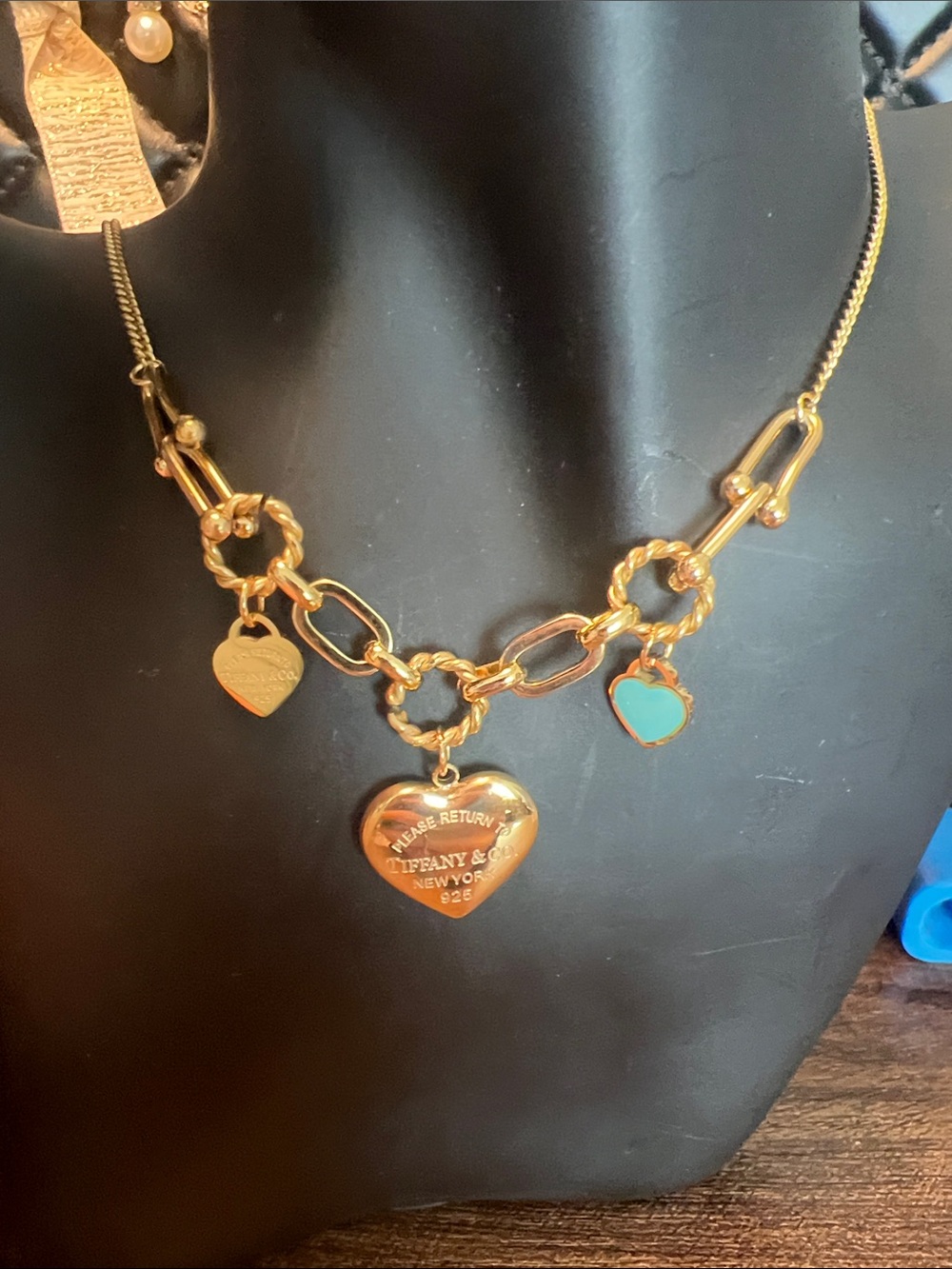 Gold Heart Charm Necklace with Turquoise Accent